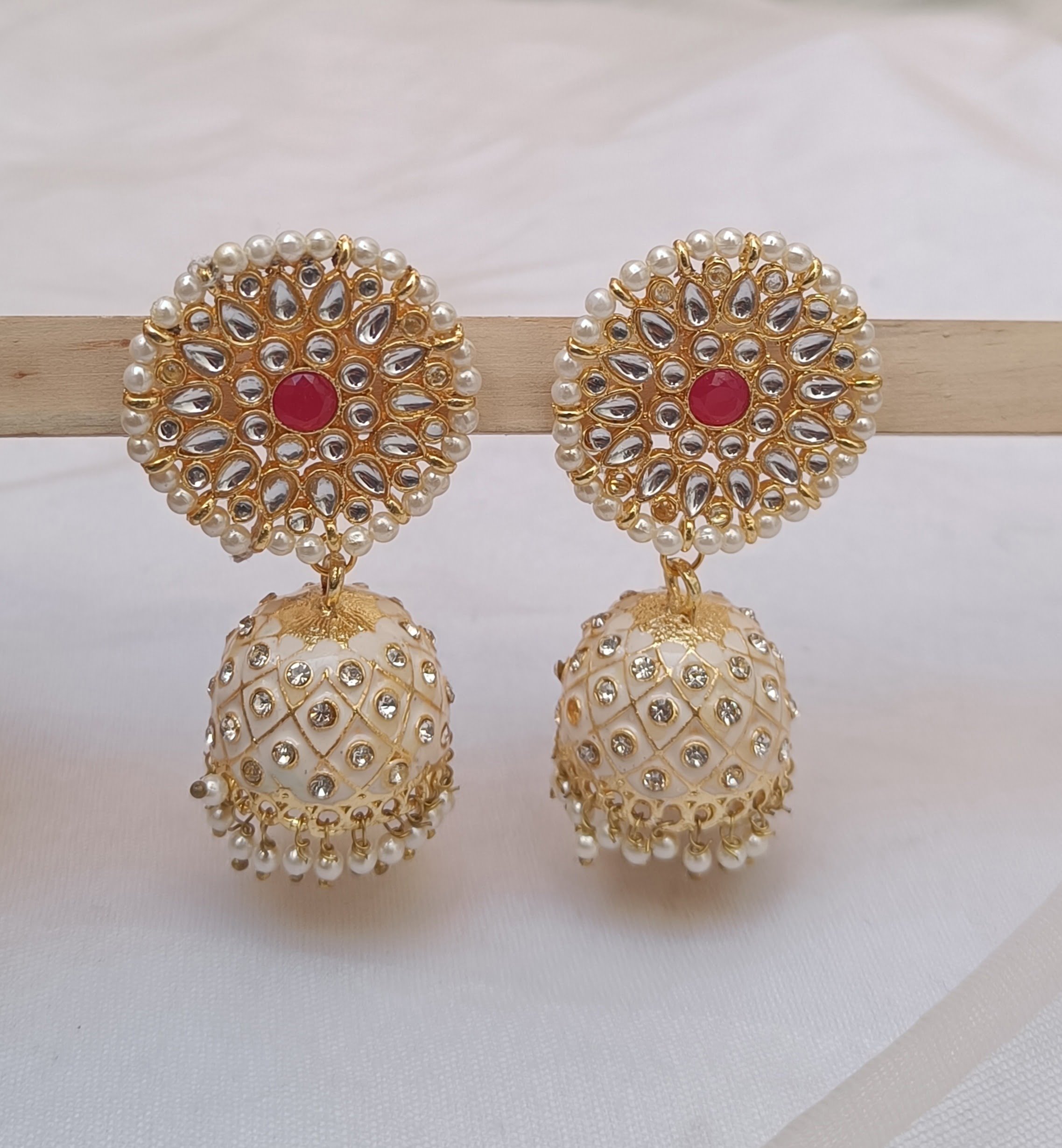 Gold Plated Kundan Stone Studded Jhumka Earrings
