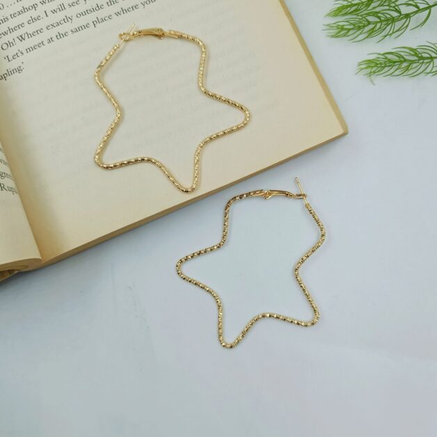 Gold Plated Star Designer Big Hoops Earrings