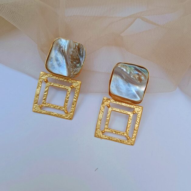 Gold Plated Baroque Stone Designer Earrings