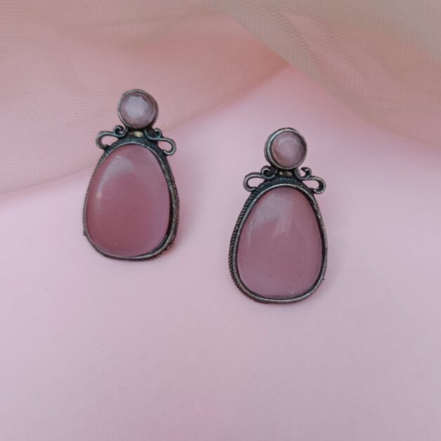 Silver Plated Pink Stone Earrings