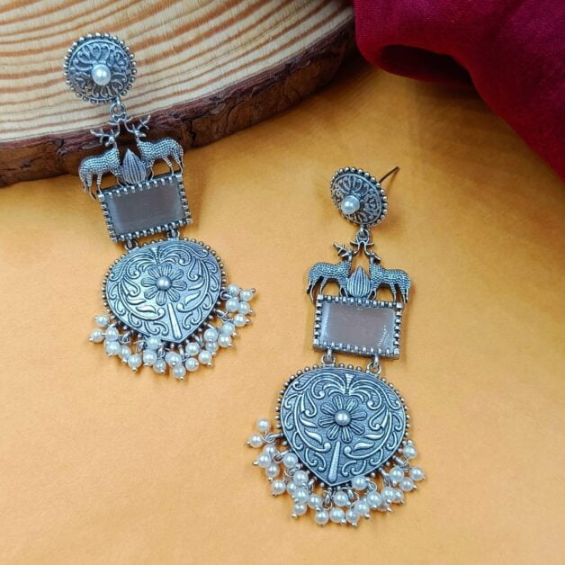 Silver Plated Deer Traditional Earrings