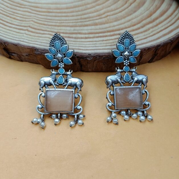 Silver Plated Nandi Designer Earrings