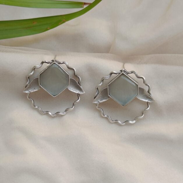Silver Plated Stone Studded Stud Earrings