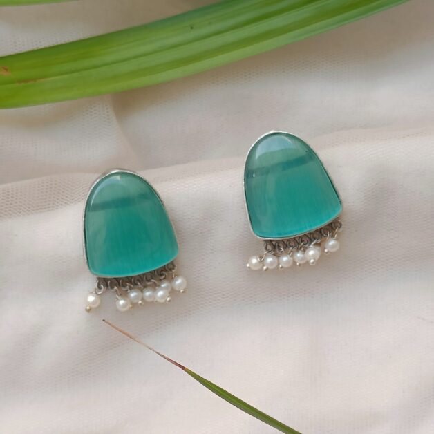 Silver Plated Stone Stud Earrings