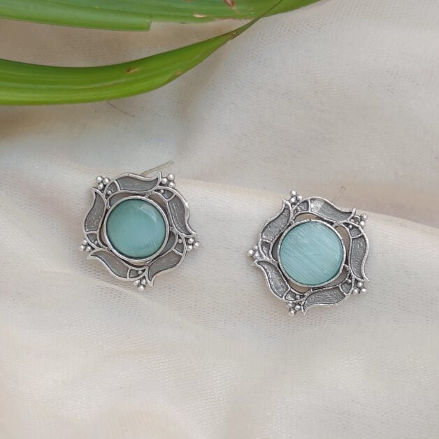 Silver Plated Stone Studded Designer Stud Earrings