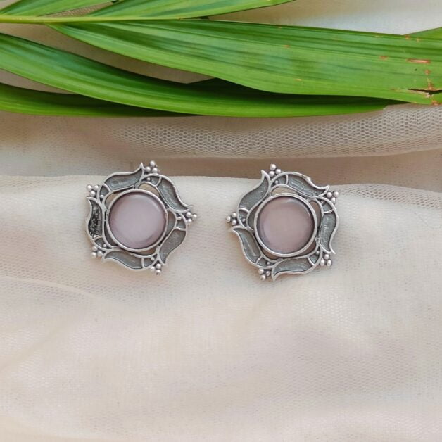 Silver Plated Stone Studded Designer Stud Earrings