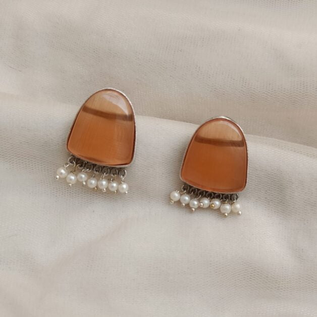 Silver Plated Monalisa Stone Stud Earrings