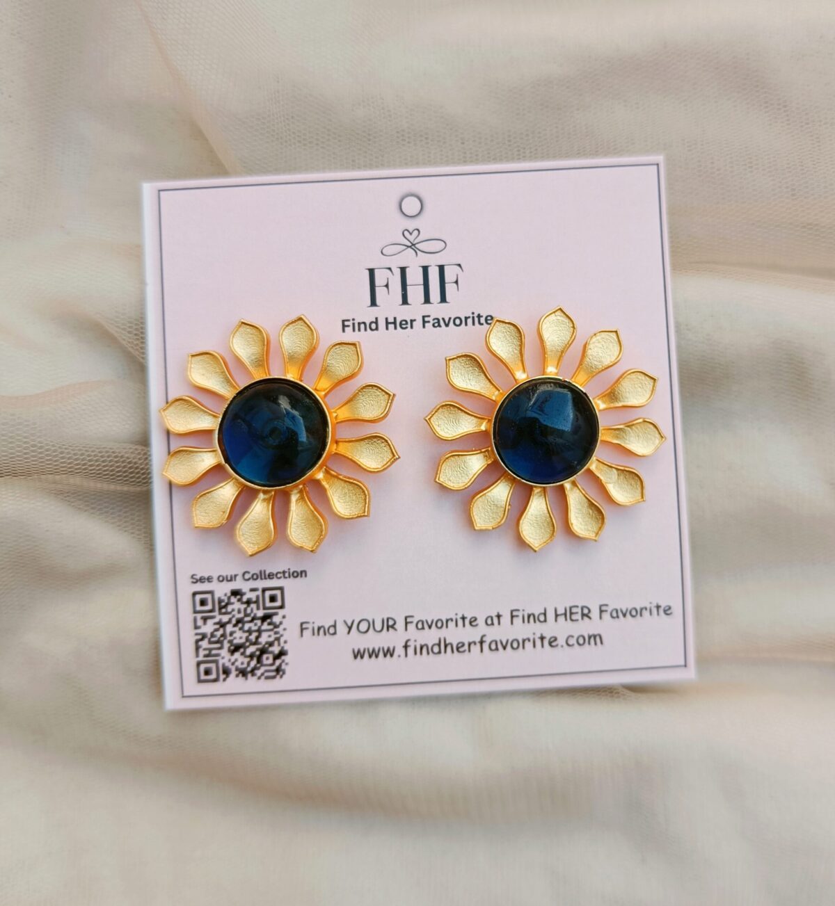 Gold Plated Stone Flower Stud Earrings. - Image 2
