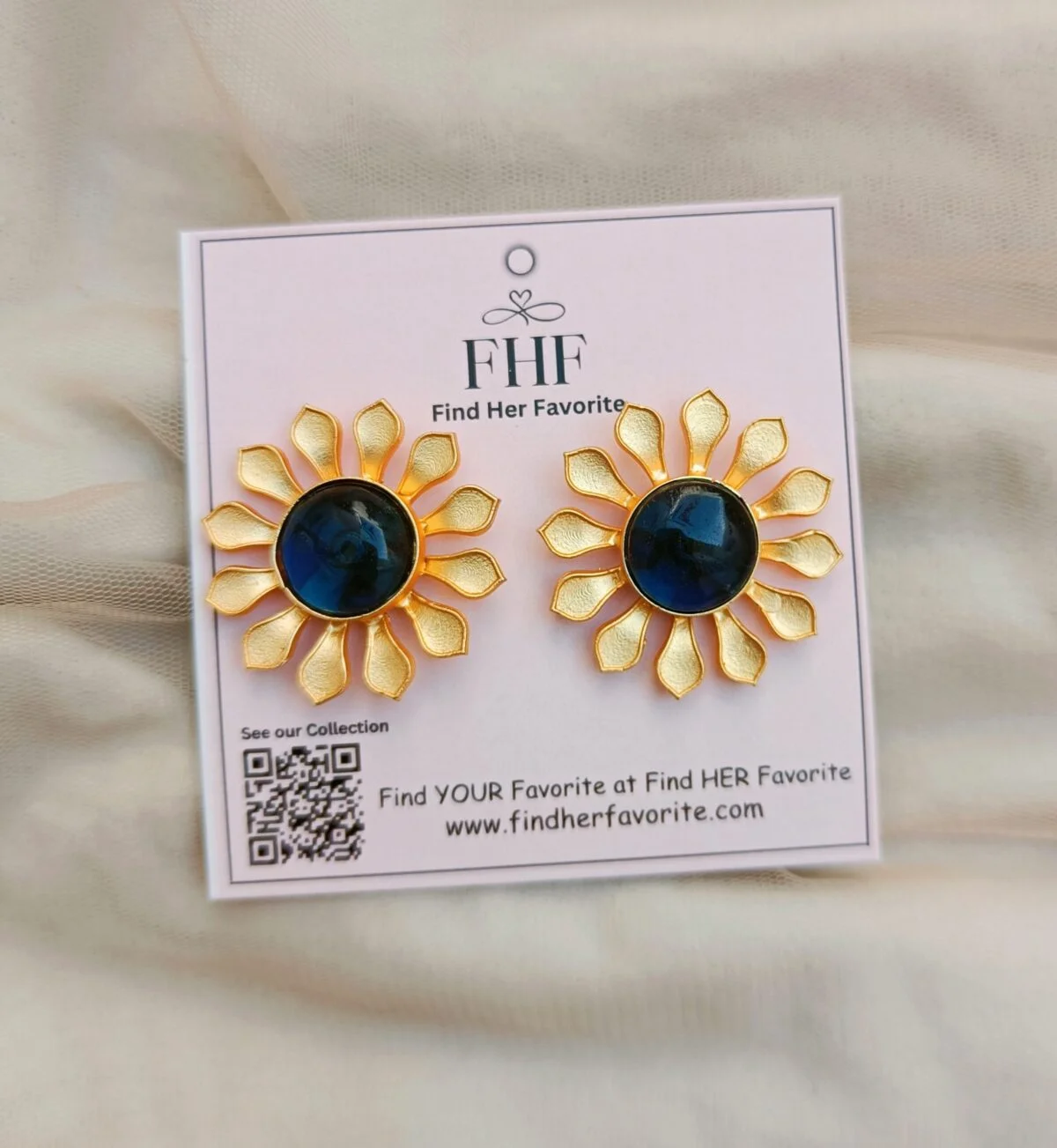 Gold Plated Stone Flower Stud Earrings. - Image 2