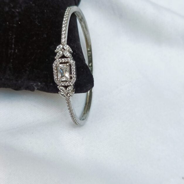 Silver Plated American Diamond Rectangular Designer Bracelet