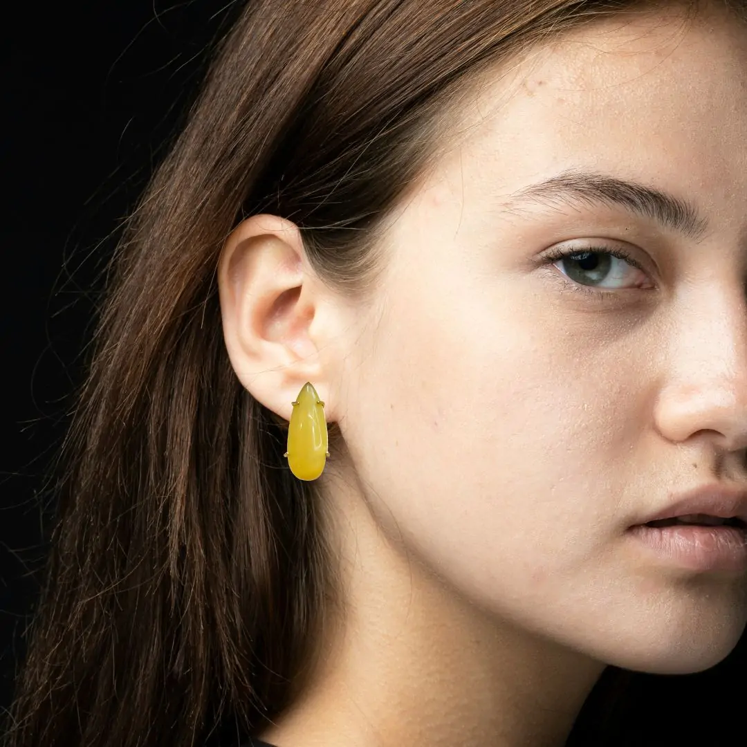 Gold Plated Yellow Drop Stone studs Earrings - Image 2