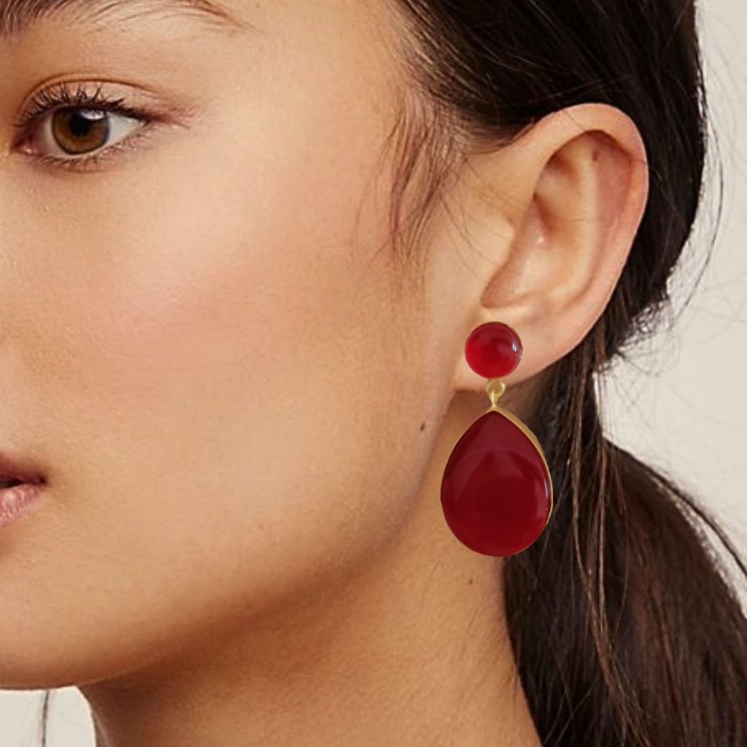 FHF Gold Plated Monalisa Big Drop Stone Earrings - Image 2