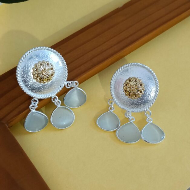 FHF Silver Plated Chakra With Hanging Stones Traditional Earrings