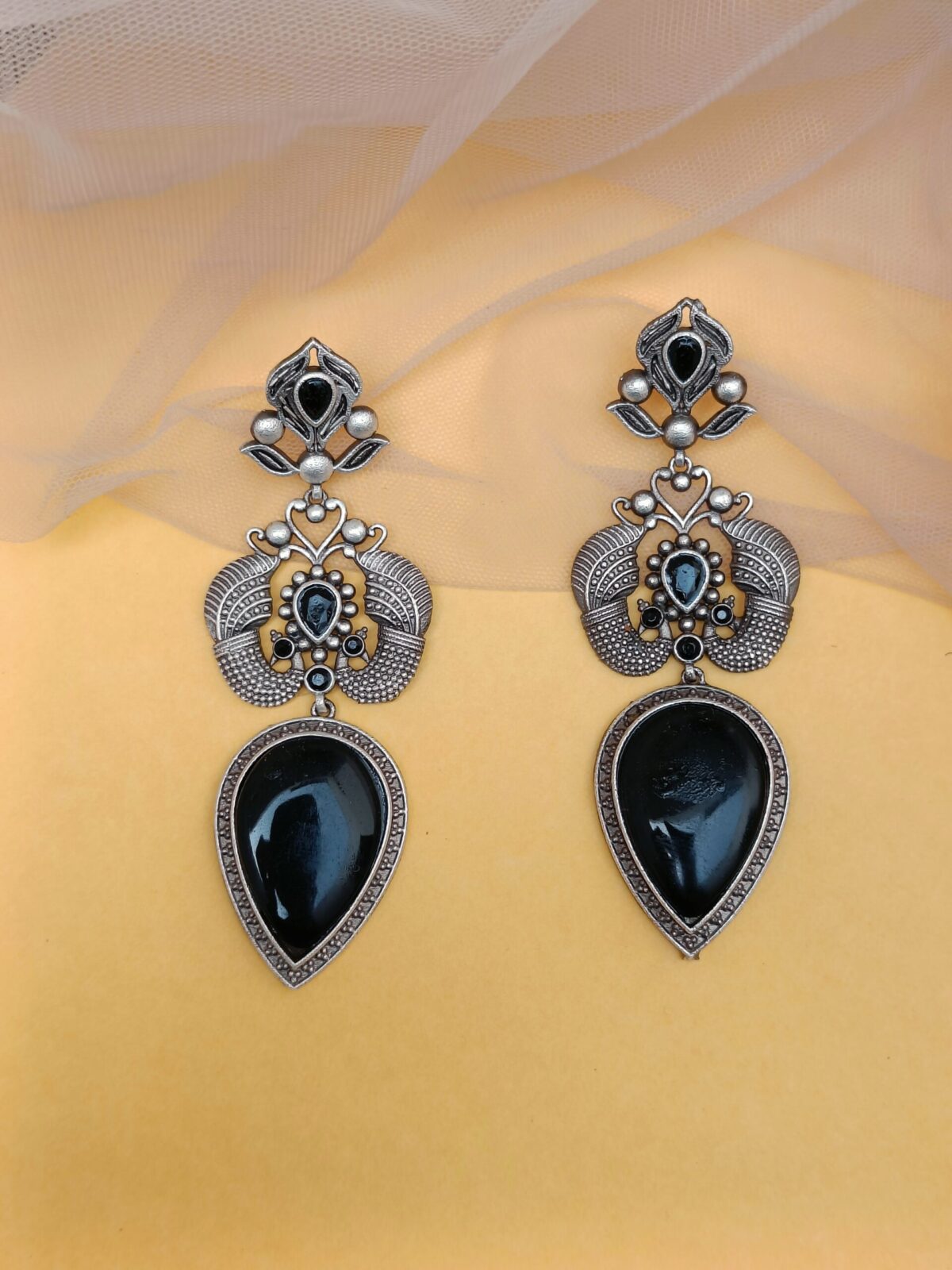 FHF Silver Plated Big Stone Designer Traditional Earrings