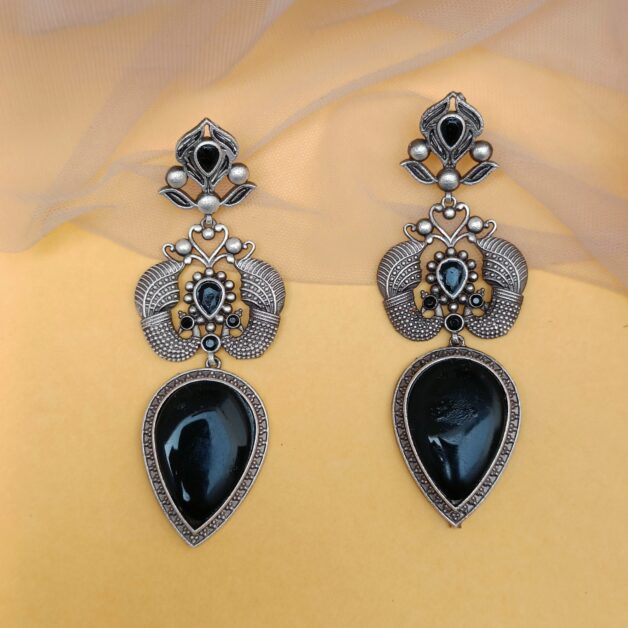FHF Silver Plated Big Stone Designer Traditional Earrings