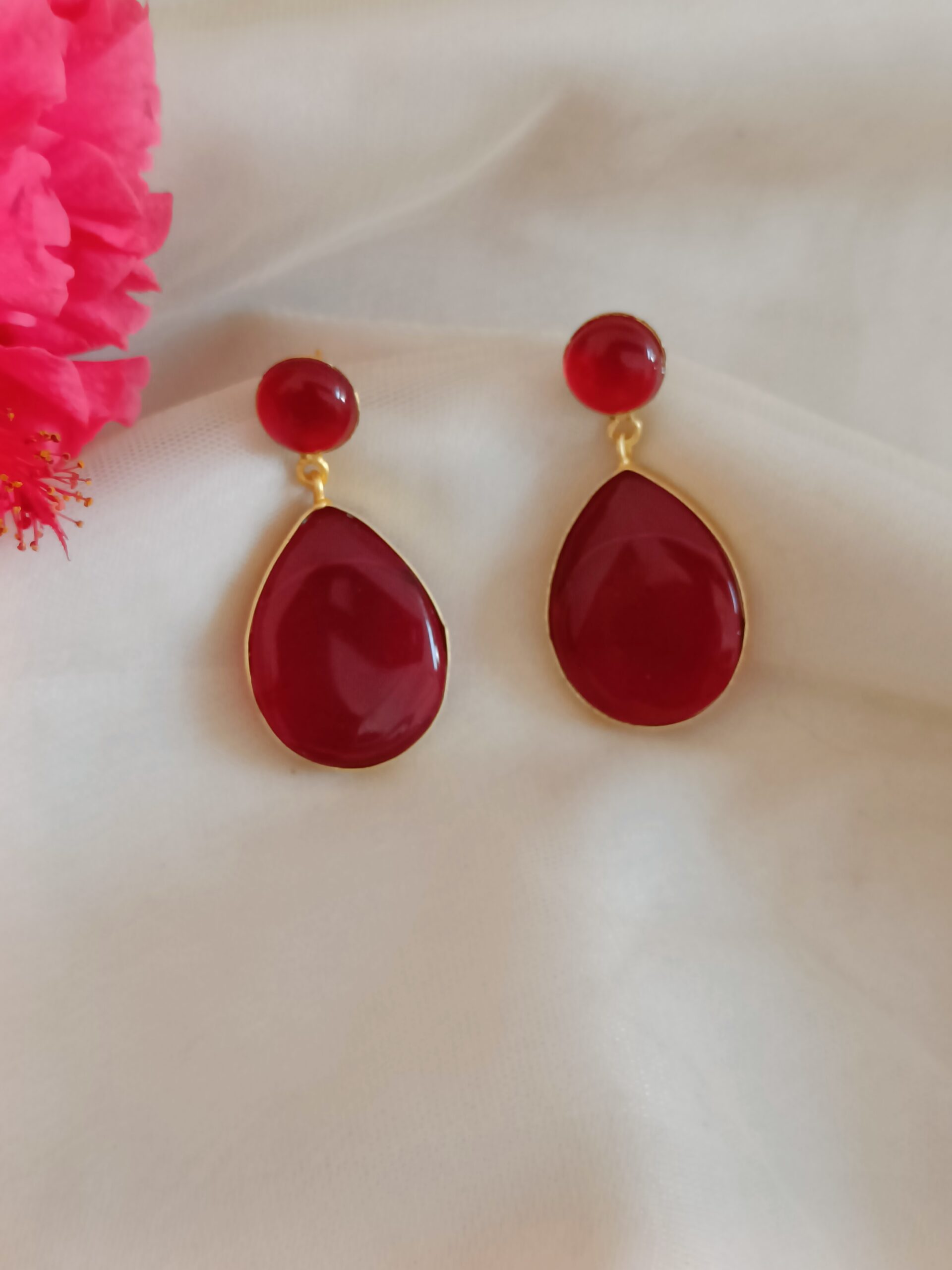 FHF Gold Plated Monalisa Big Drop Stone Earrings