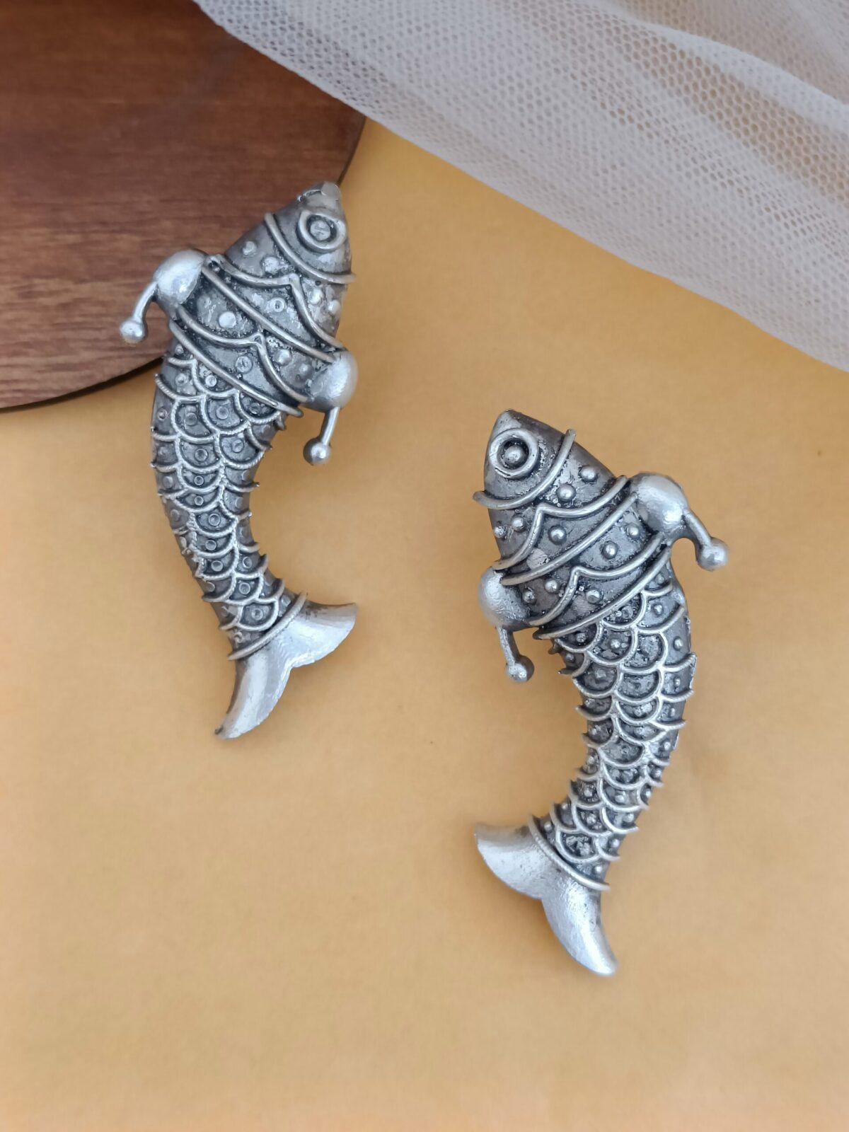 FHF Silver Plated Designer Fish Stud Earrings