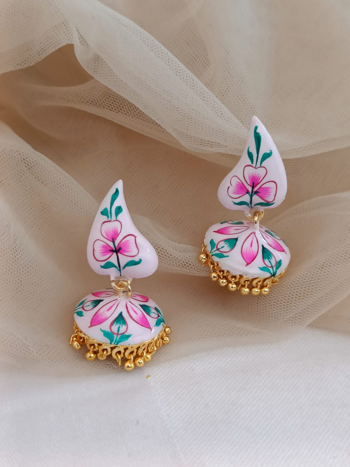 FHF Gold Plated Hand-Painted Jhumki Earrings