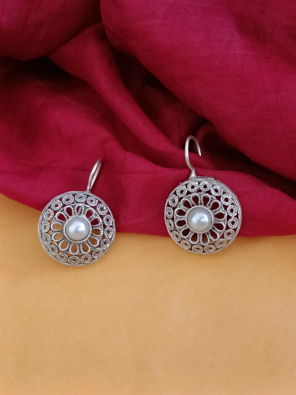 FHF Silver Plated Designer Hook Dangler Earrings