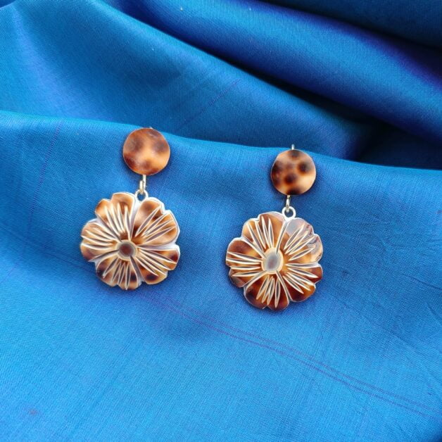 FHF Sea Shell Designer Flower Hook Earrings