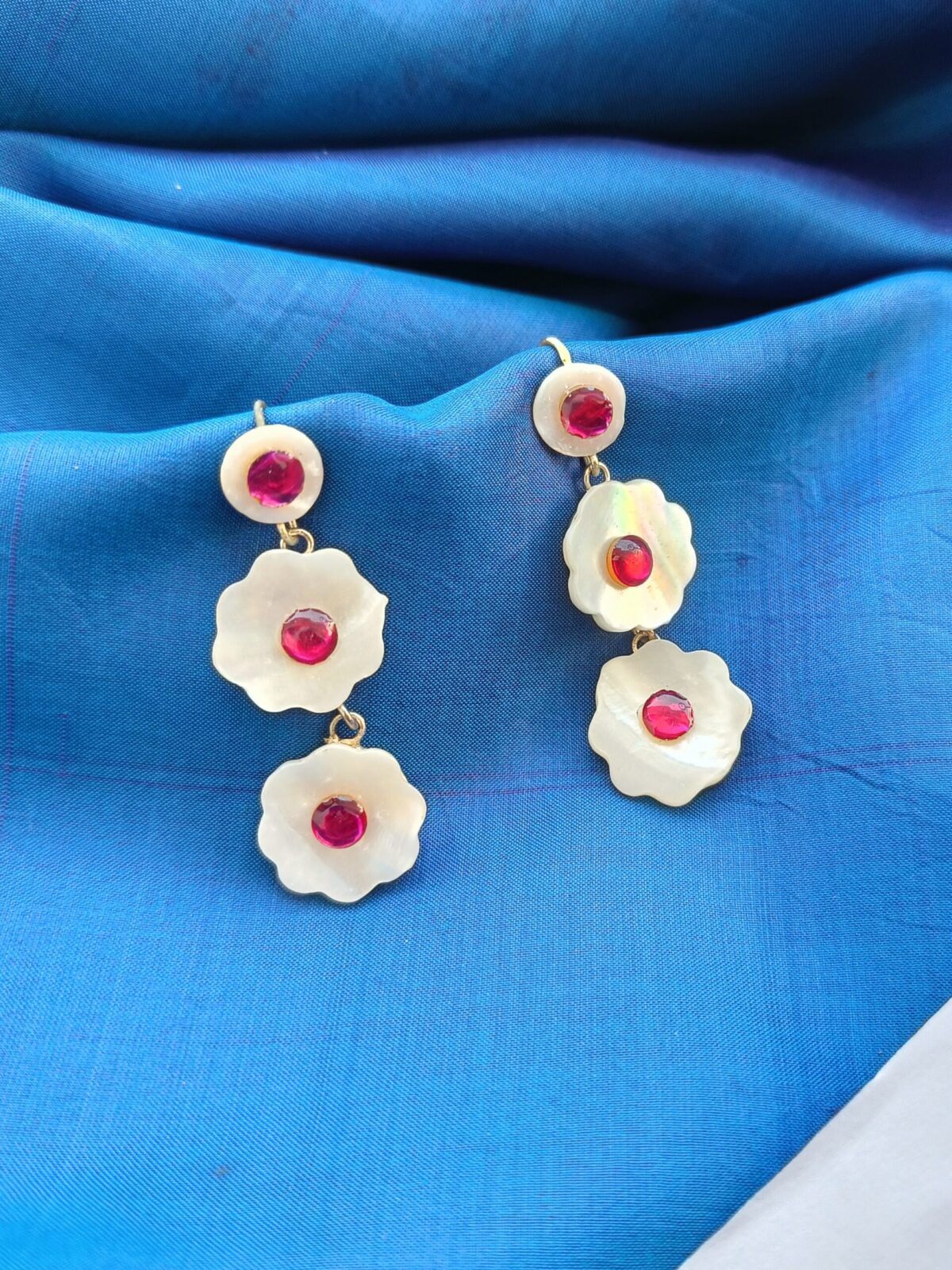 FHF Sea Shell Layered Flower Hook Earrings