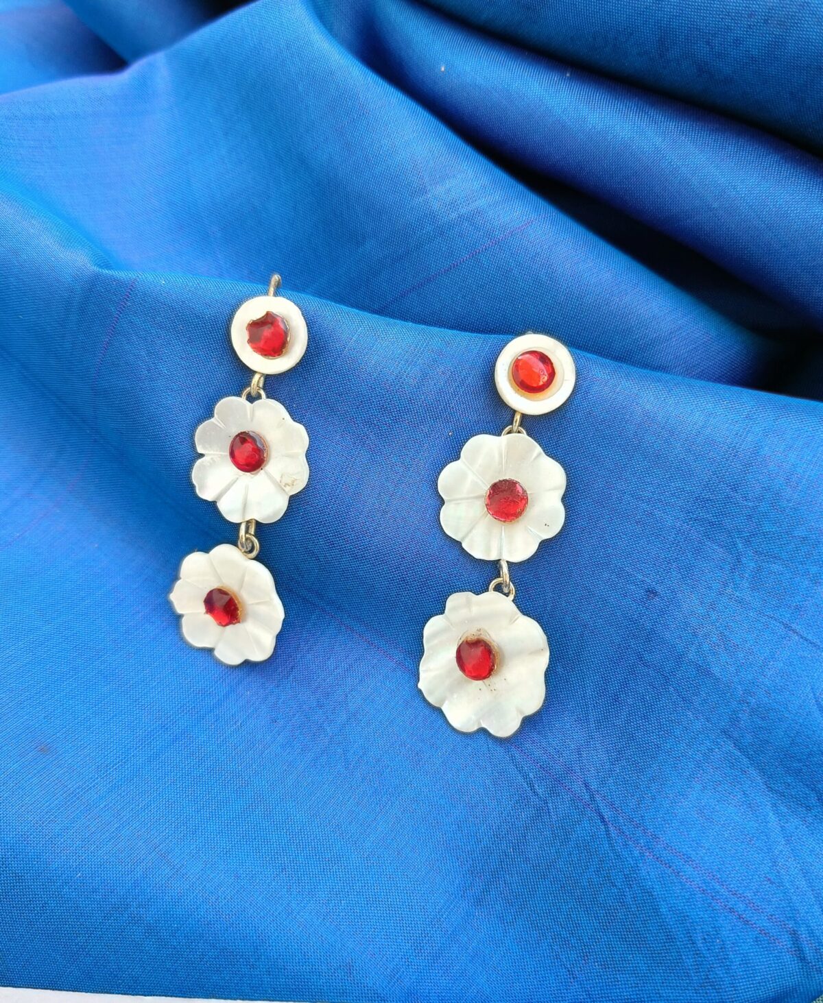 FHF Sea Shell Layered Flower Hook Earrings