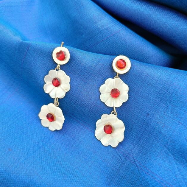 FHF Sea Shell Layered Flower Hook Earrings