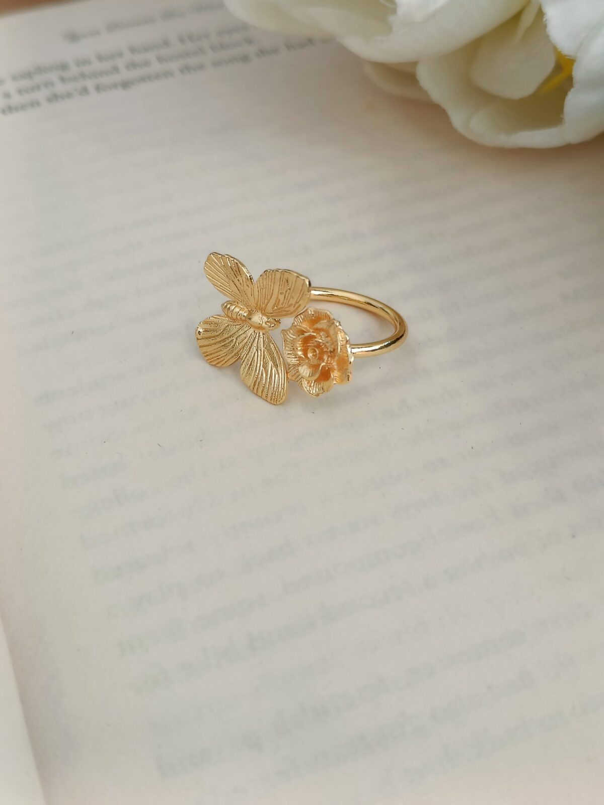 FHF Gold Plated Flower with Butterfly Adjustable Ring(40) - Image 3