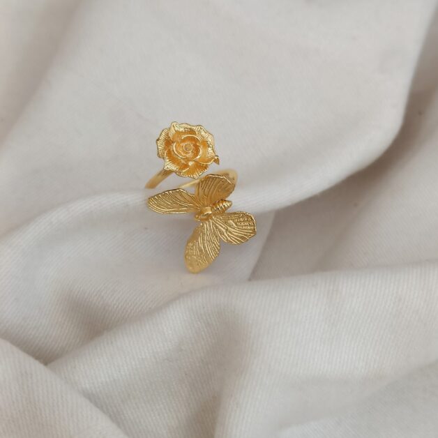 FHF Gold Plated Flower with Butterfly Adjustable Ring(40)