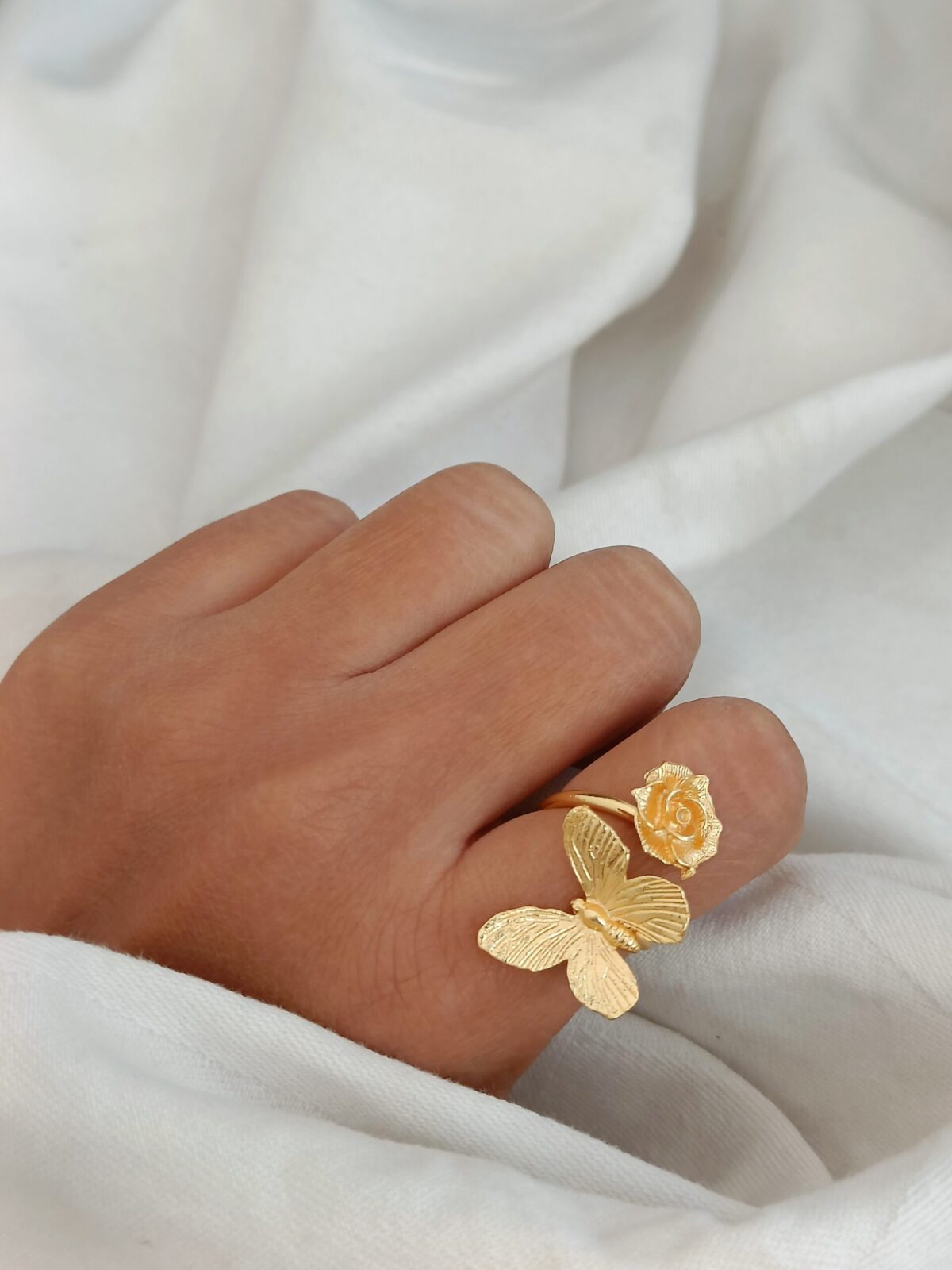 FHF Gold Plated Flower with Butterfly Adjustable Ring(40) - Image 2