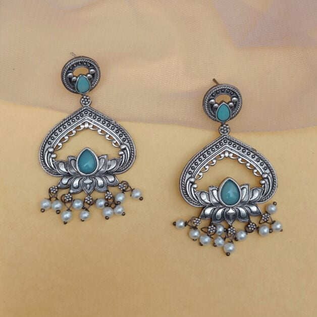 FHF Silver Plated Lotus Design Traditional Earrings