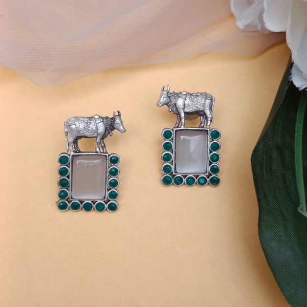 FHF Silver Plated Nandi Designer Earrings