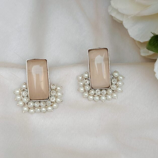 FHF Silver Plated Stone Beaded Studded Stud Earrings