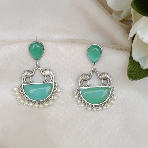 FHF silver Plated Camel Stone Studded Earrings