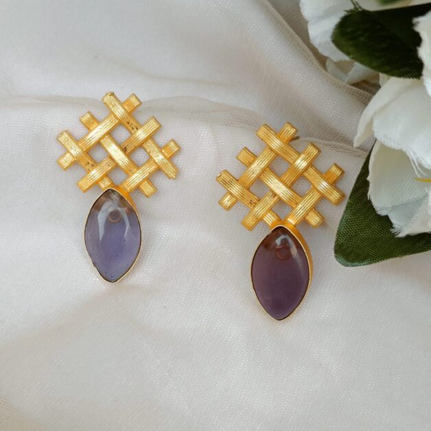 FHF Gold Plated Criss Cross Stone Studded Earrings