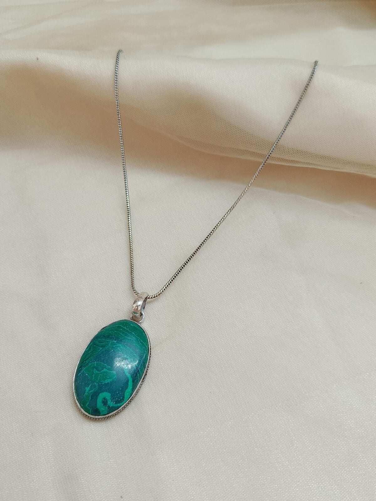 FHF Silver Plated Big Natural Stone Pendant