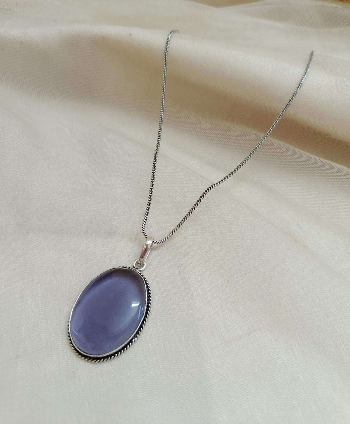 FHF Silver Plated Natural Stone Pendant