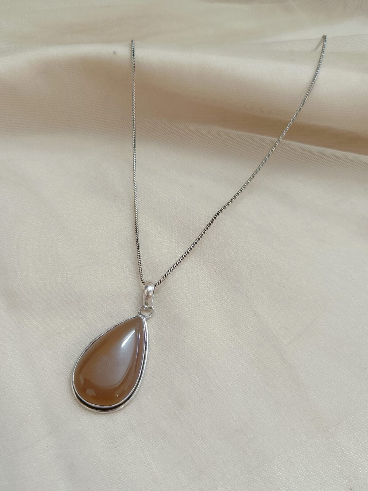 FHF Silver Plated Designer Drop Natural Stone Pendant