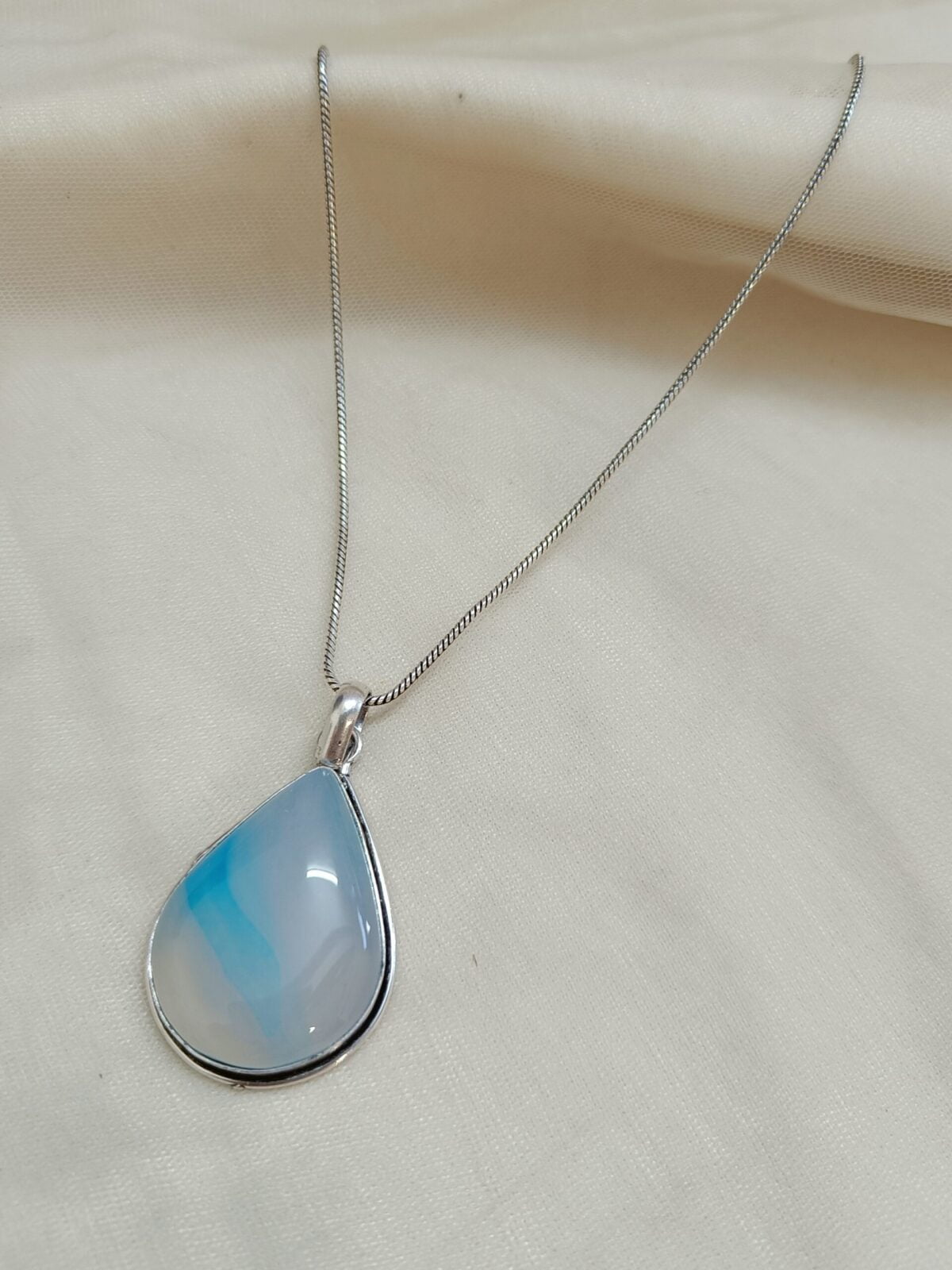 FHF Silver Plated Designer Drop Natural Stone Pendant