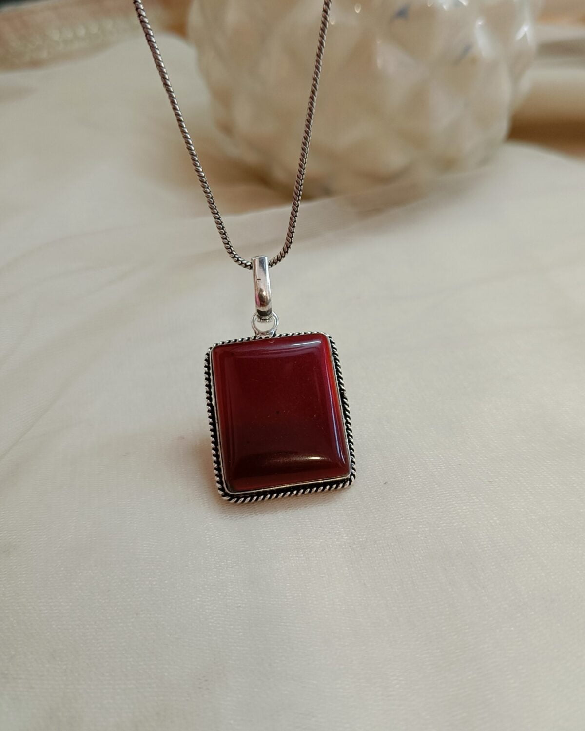 FHF Silver Plated Designer Square Natural Stone Pendant