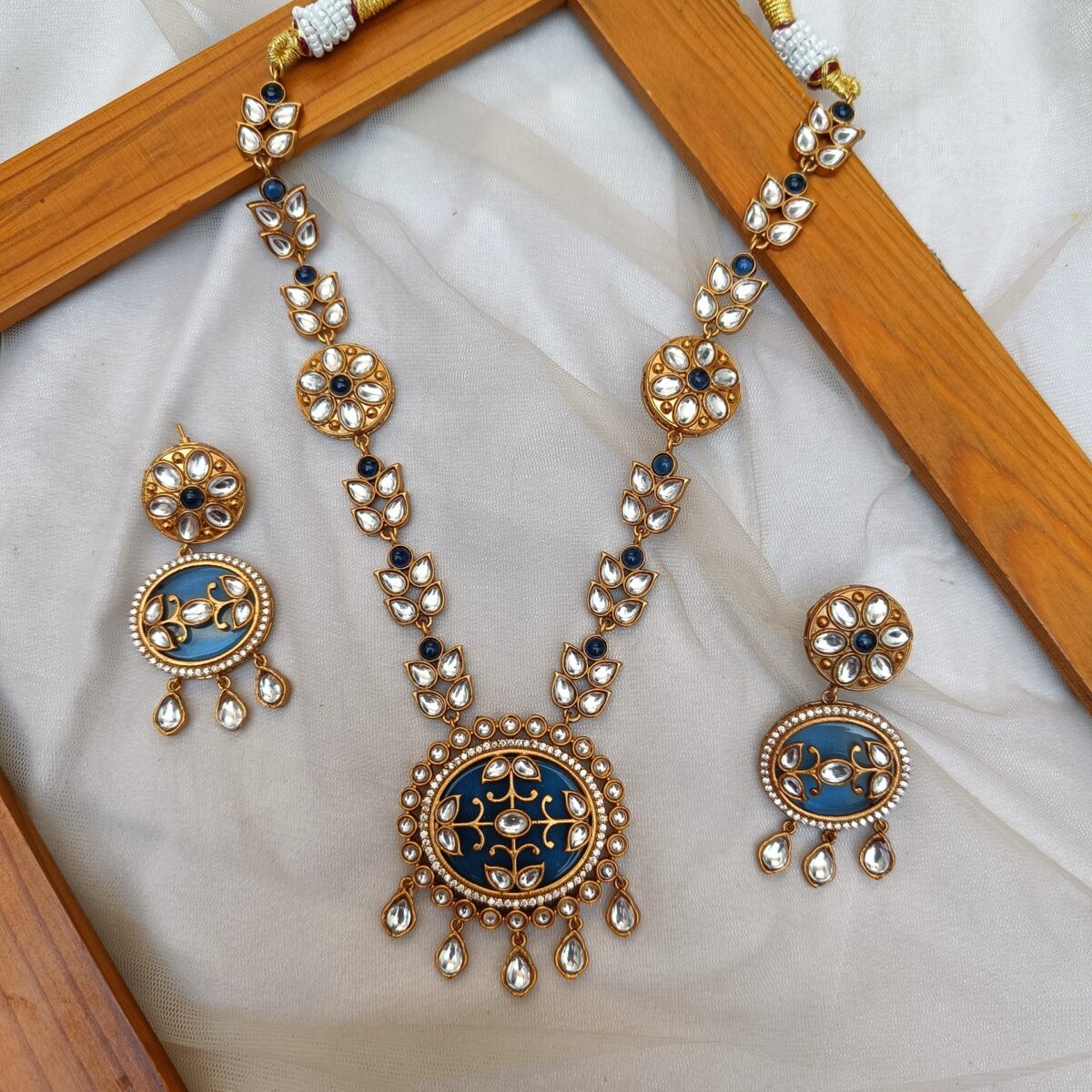 FHF Kundan Stone Designer Blue Necklace Set