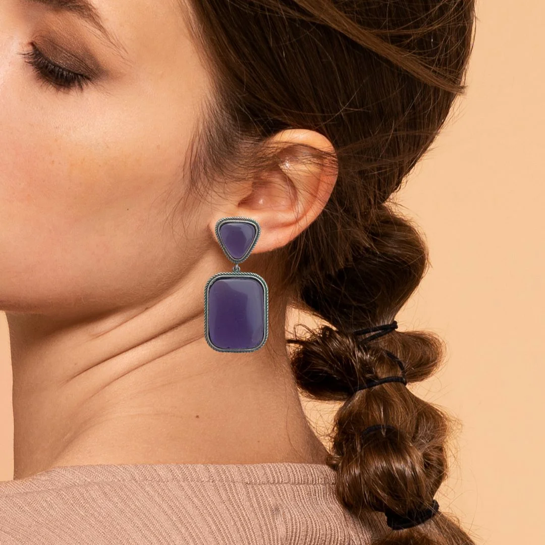 FHF Silver Plated Big Stone Studded Earrings - Image 2