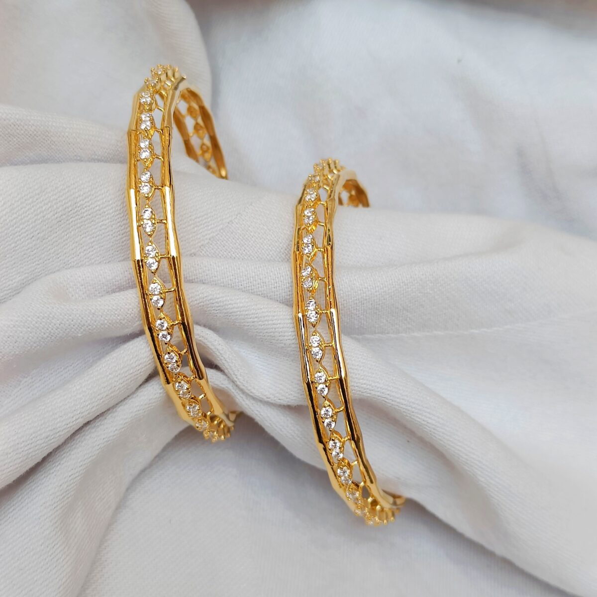 FHF Rhodium plated American Diamond Studded Bangle Set