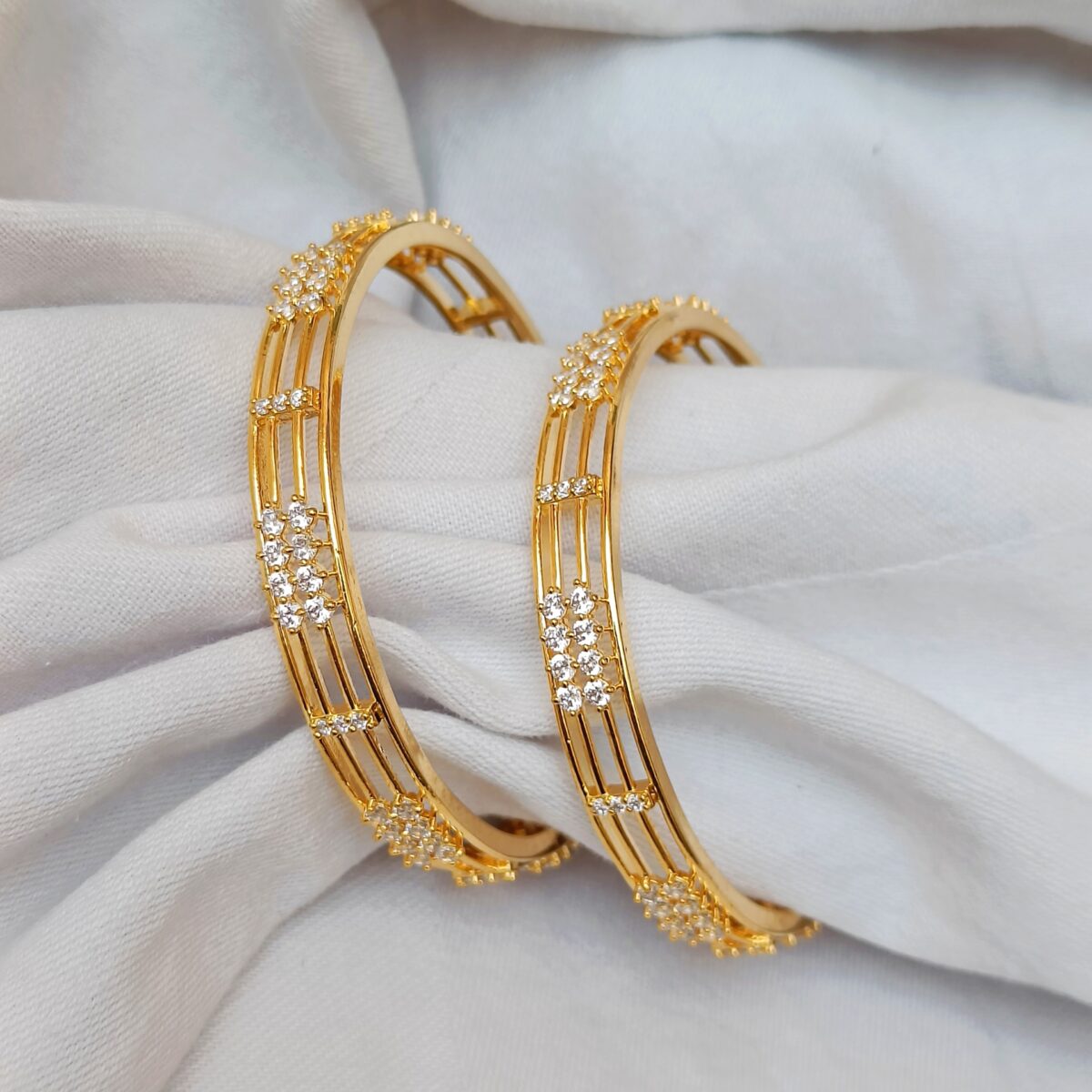 FHF Rhodium plated American Diamond Studded Bangle Set