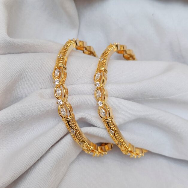 FHF Rhodium Plated American Diamond Studded Bangle Set