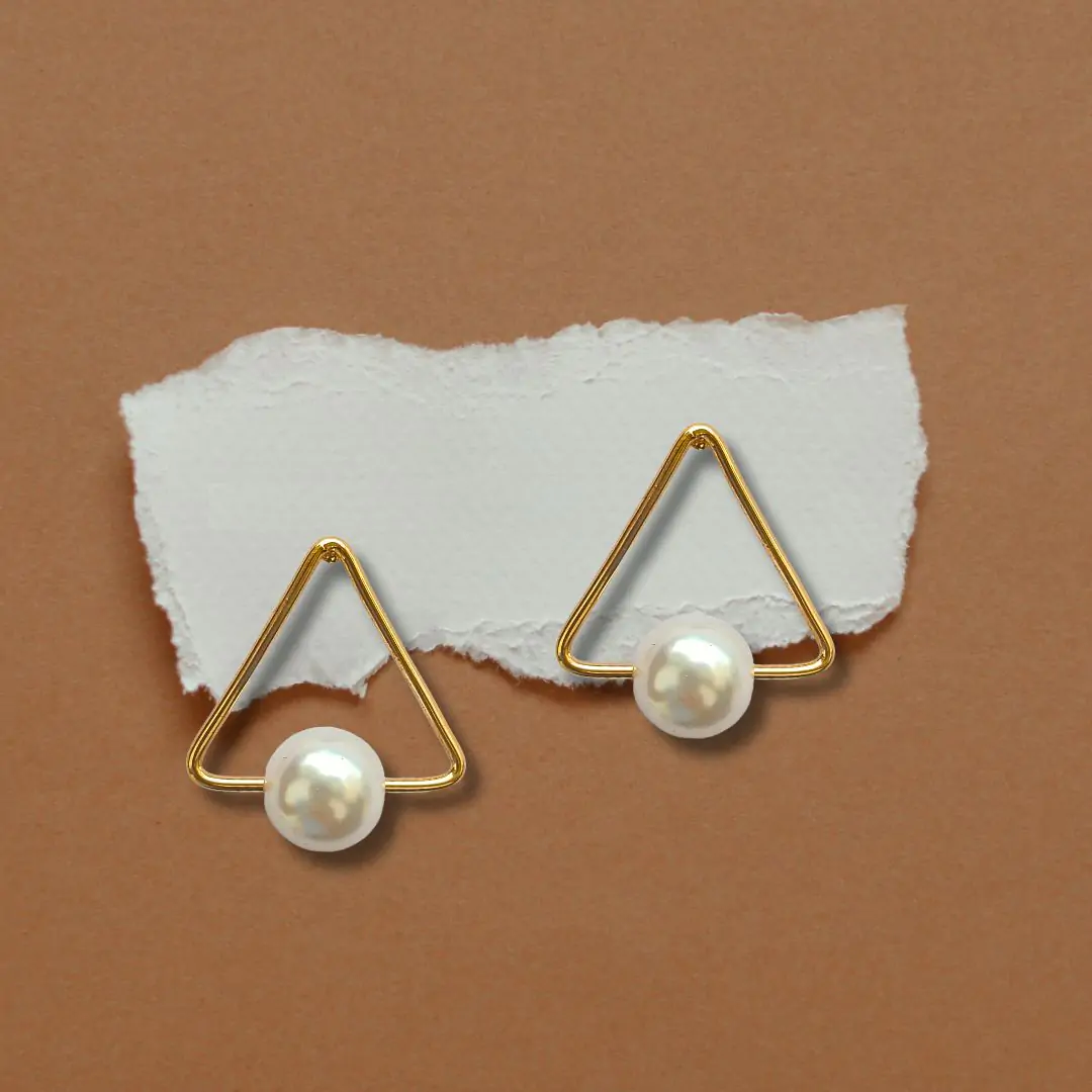 FHF Gold Plated Designer Stud Earrings with Pearl