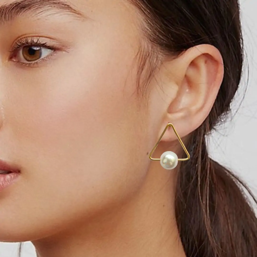 FHF Gold Plated Designer Stud Earrings with Pearl - Image 2