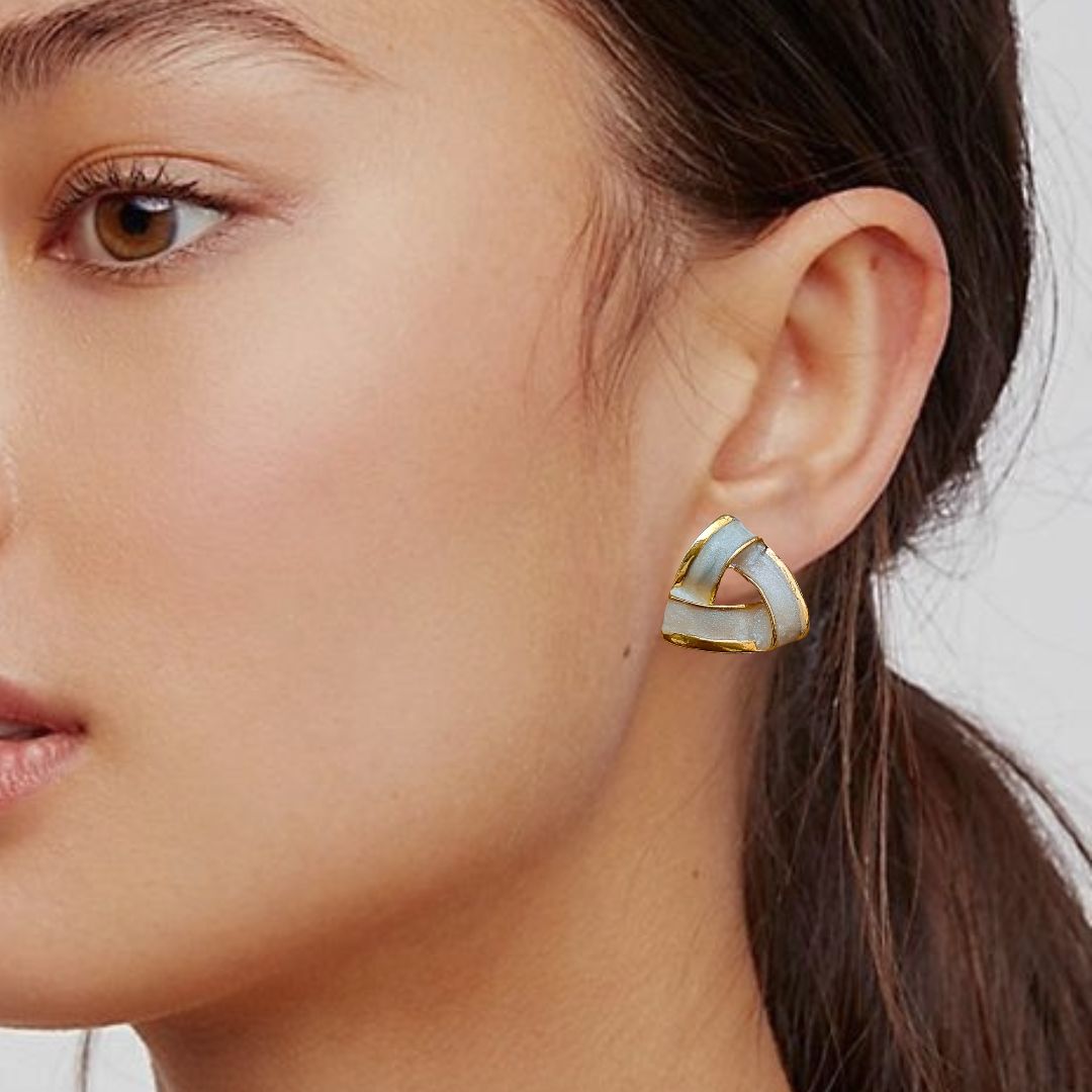 FHF Gold Plated Designer Triangle Stud Earrings - Image 2