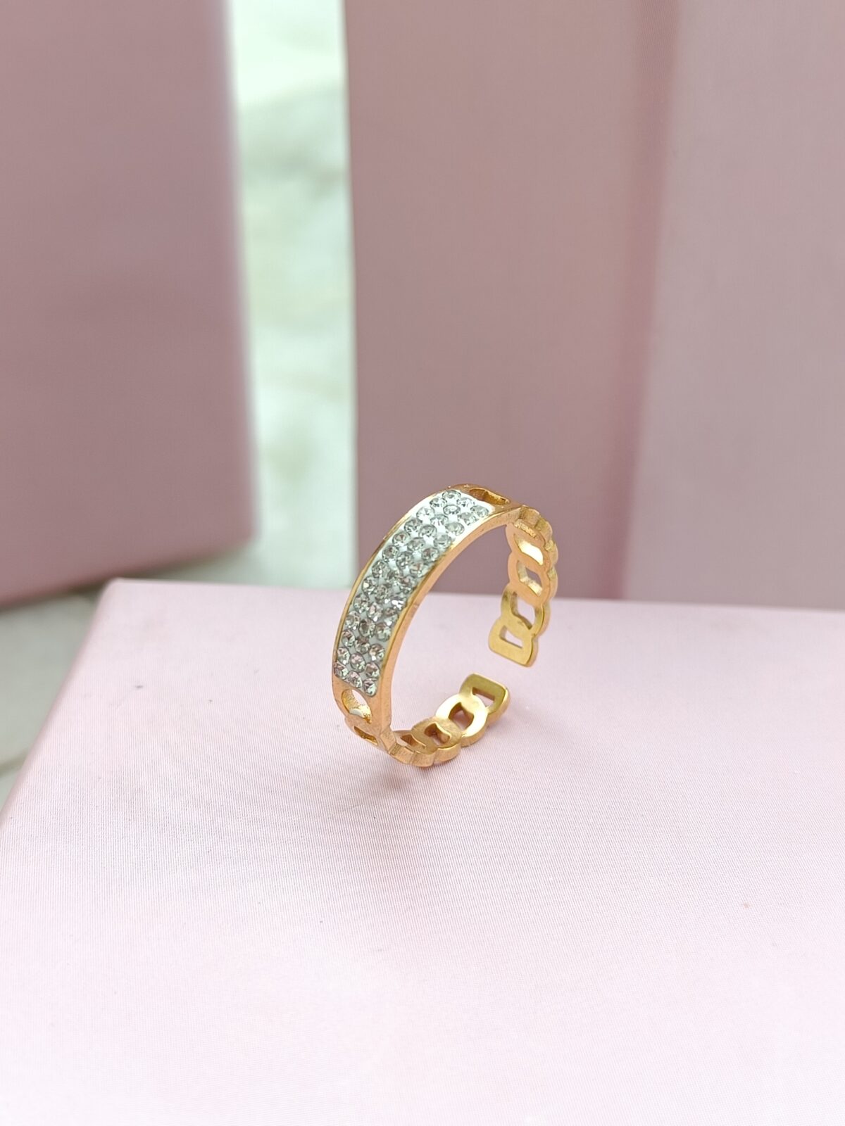 FHF Gold Plated Diamond Studded Adjustable Ring