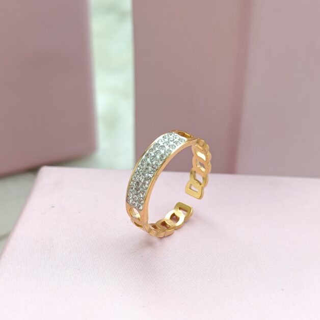 FHF Gold Plated Diamond Studded Adjustable Ring